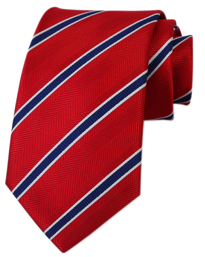 Secdtie Men's Classic Stripe Jacquard Woven Silk Tie Formal Party Suit Necktie (One Size, Red Blue) - Image 4